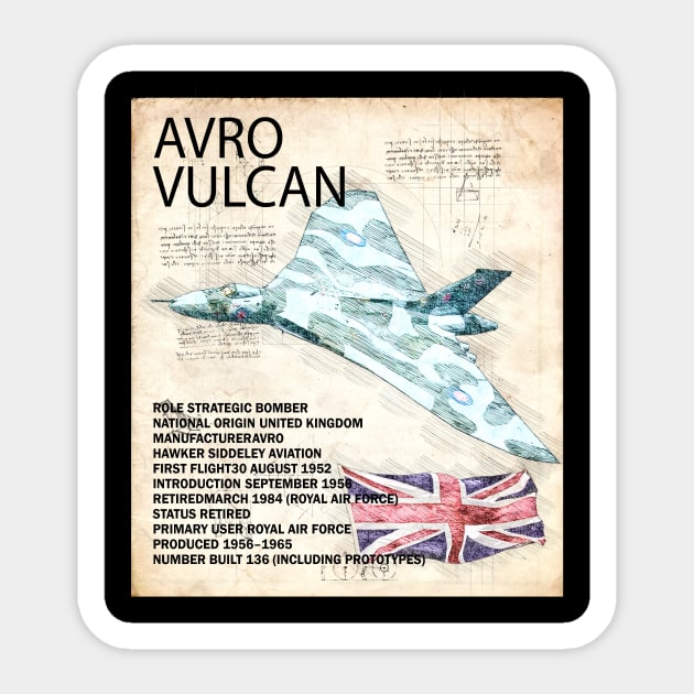 Avro Vulcan Bomber Aircraft Avro Aeroplane RAF Plane Da Vinci Sticker by BeesTeez